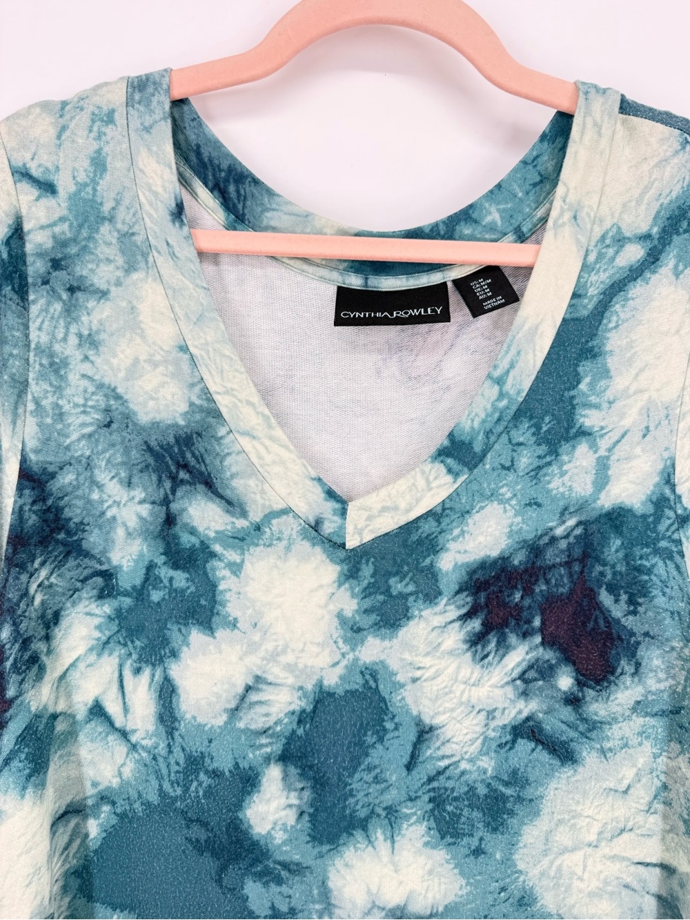 Cynthia Rowley Women Teal Blue Tie Dye T-shirt Dress Short Sleeve Medium MIDI - Picture 3 of 6